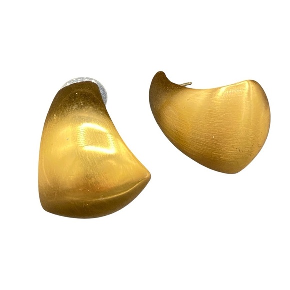 AK Signed Retro 80s Glam Statement Earrings in Brushed Gold Tone - Pierced - Picture 11 of 11